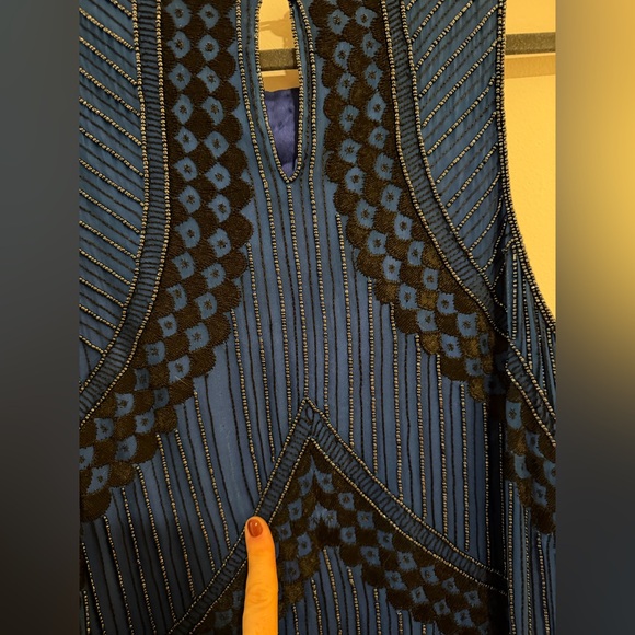 *STUNNING* Parker Royal Blue and Black Beaded Art Deco Cocktail Dress - Picture 5 of 8